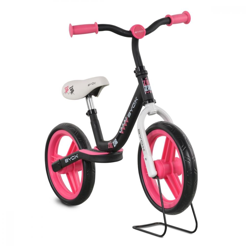 Byox Bicicleta copii fara pedale Zig-Zag Pink 12 inch roti din cauciuc EVA scaun ajustabil pe inaltime de la 36 cm pana la 45 cm de la 2 ani pana la greutatea maxima admisa de 20 kg