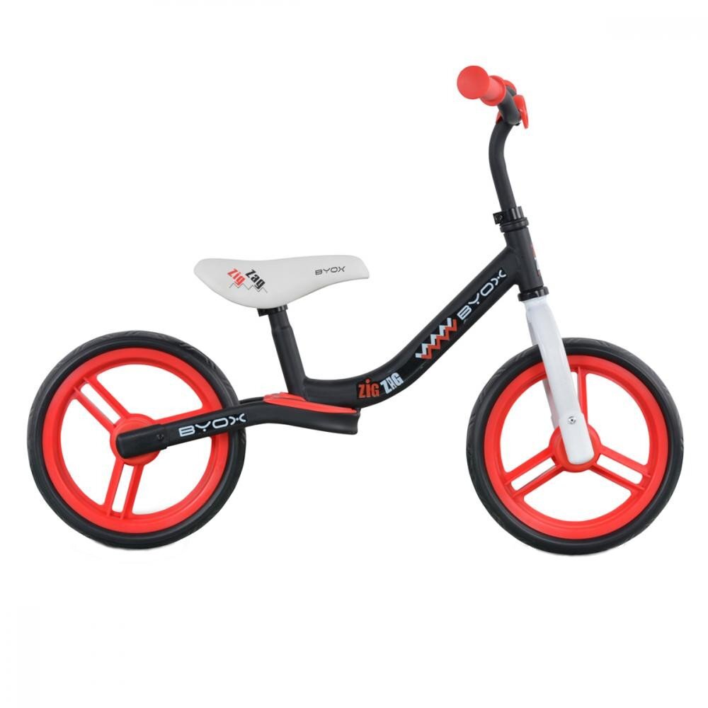 Byox Bicicleta copii fara pedale Zig-Zag Red 12 inch roti din cauciuc EVA scaun ajustabil pe inaltime de la 36 cm pana la 45 cm de la 2 ani pana la greutatea maxima admisa de 20 kg