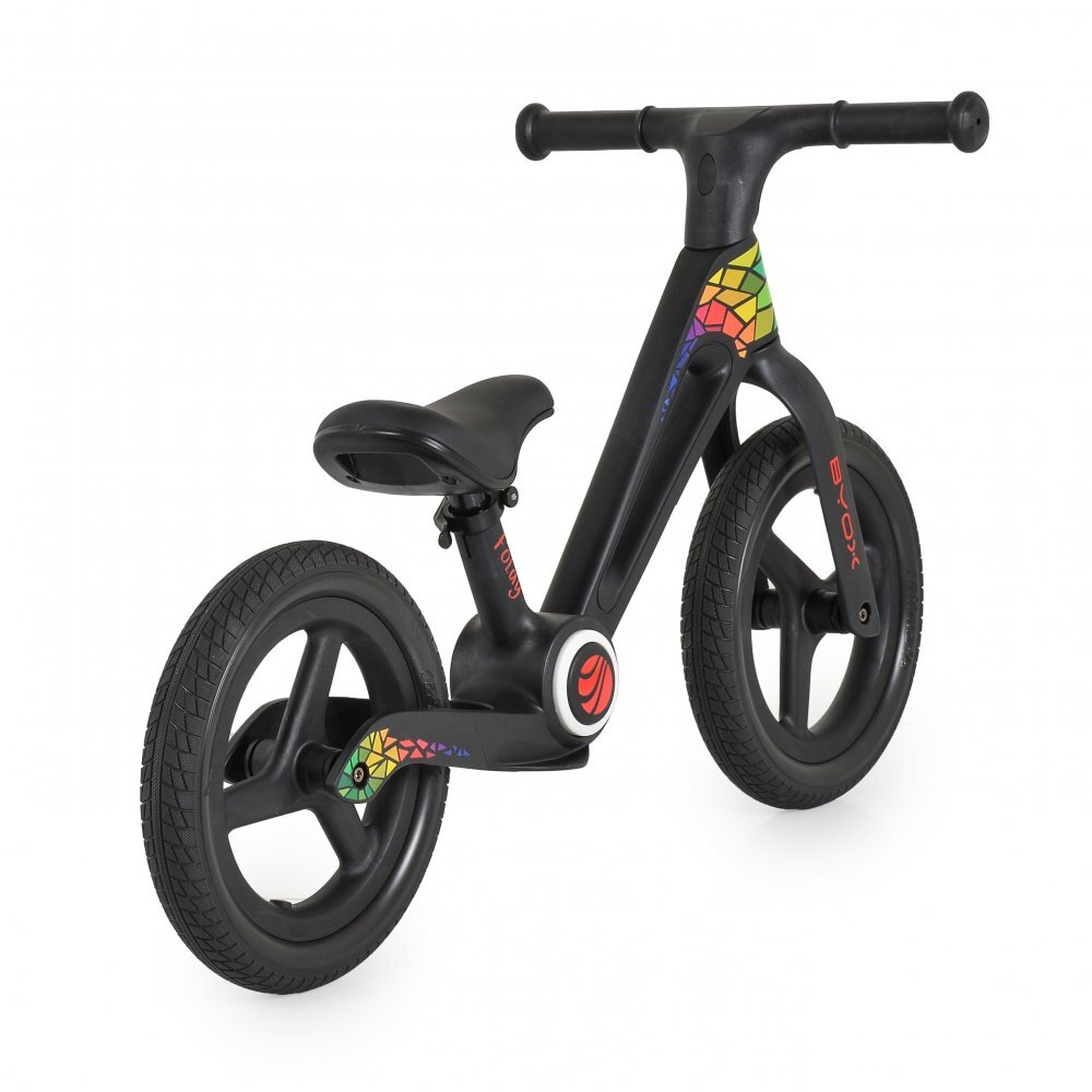 Byox Bicicleta de echilibru fara pedale pentru copii Foldy Black Design pliabil Roti 12 inch din PU rezistent Sezut ergonomic reglabil Manere confortabile antiderapante Varsta recomandata 2ani+
