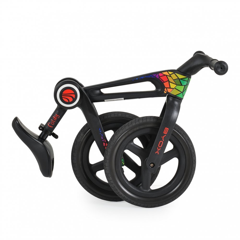 Byox Bicicleta de echilibru fara pedale pentru copii Foldy Black Design pliabil Roti 12 inch din PU rezistent Sezut ergonomic reglabil Manere confortabile antiderapante Varsta recomandata 2ani+