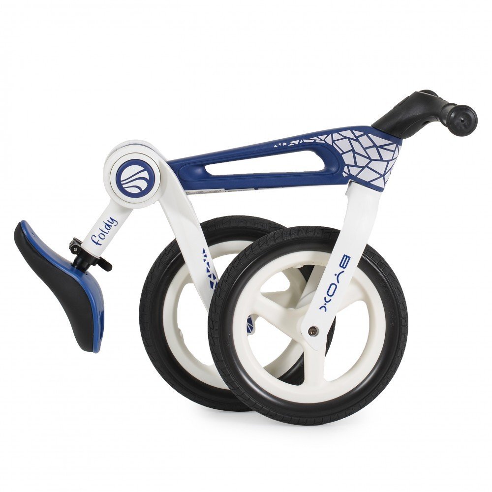 Byox Bicicleta de echilibru fara pedale pentru copii Foldy Blue Design pliabil Roti 12 inch din PU rezistent Sezut ergonomic reglabil Manere confortabile antiderapante Varsta recomandata 2ani+