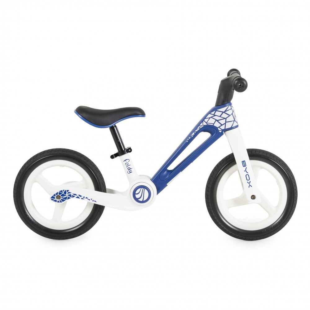 Byox Bicicleta de echilibru fara pedale pentru copii Foldy Blue Design pliabil Roti 12 inch din PU rezistent Sezut ergonomic reglabil Manere confortabile antiderapante Varsta recomandata 2ani+