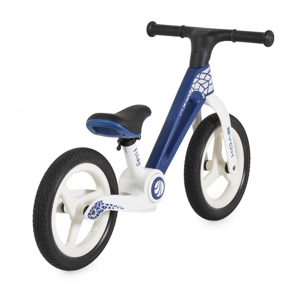 Byox Bicicleta de echilibru fara pedale pentru copii Foldy Blue Design pliabil Roti 12 inch din PU rezistent Sezut ergonomic reglabil Manere confortabile antiderapante Varsta recomandata 2ani+