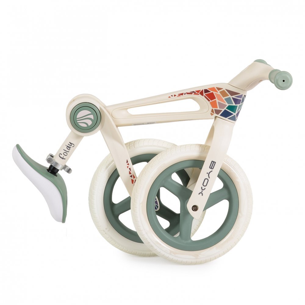 Byox Bicicleta de echilibru fara pedale pentru copii Foldy Green Design pliabil Roti 12 inch din PU rezistent Sezut ergonomic reglabil Manere confortabile antiderapante Varsta recomandata 2ani+