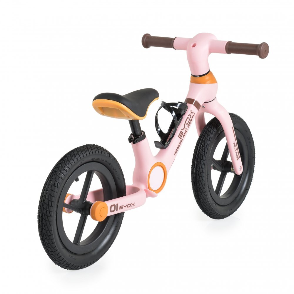Byox Bicicleta fara pedale Orb Pink cu roti 12 inch gonflabile Sa reglabila de la 35cm la 41 cm Suport sticla de apa inclus Greutate maxima suportata 50 kg