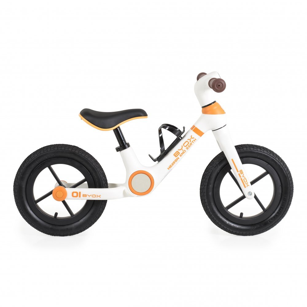 Byox Bicicleta fara pedale Orb White cu roti 12 inch gonflabile Sa reglabila de la 35cm la 41 cm Suport sticla de apa inclus Greutate maxima suportata 50 kg
