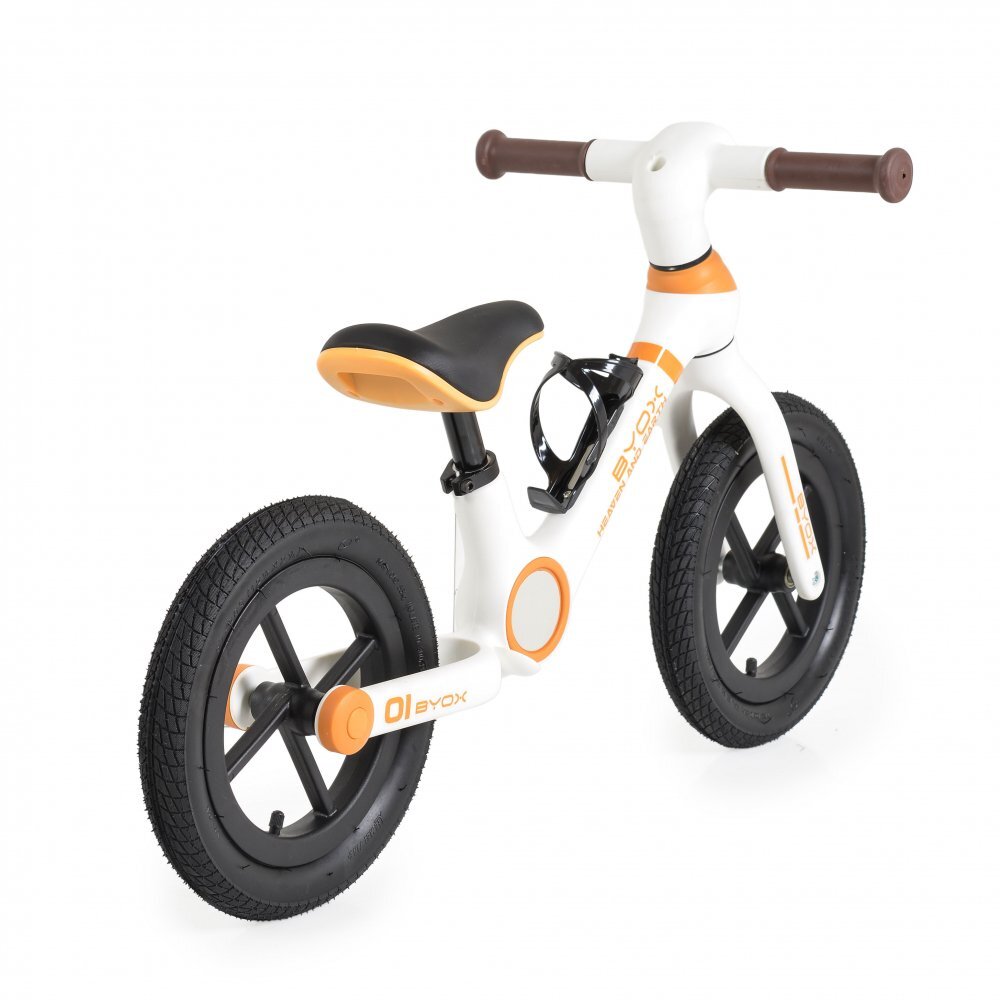 Byox Bicicleta fara pedale Orb White cu roti 12 inch gonflabile Sa reglabila de la 35cm la 41 cm Suport sticla de apa inclus Greutate maxima suportata 50 kg
