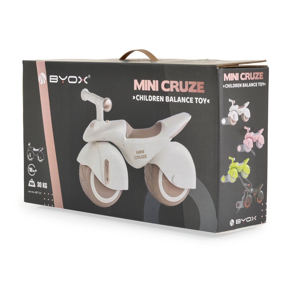 Byox Bicicleta fara pedale Ride On Mini Cruze White cu muzica Roti EVA late si stabile cu rulment Sezut ergonomic din piele Design compact Manere ergonomice Recomandata de la 18 luni Greutate admisa 30 kg