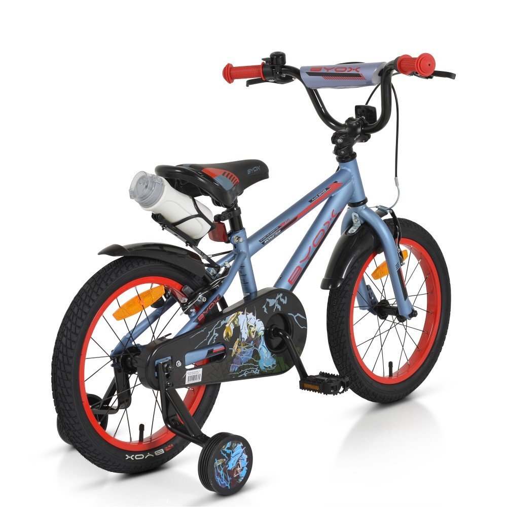 Byox Bicicleta pentru baieti Monster Grey 16 inch varsta 4-6 ani frana de mana pe ambele roti claxon scaun si ghidon reglabile pe inaltime roti ajutatoare