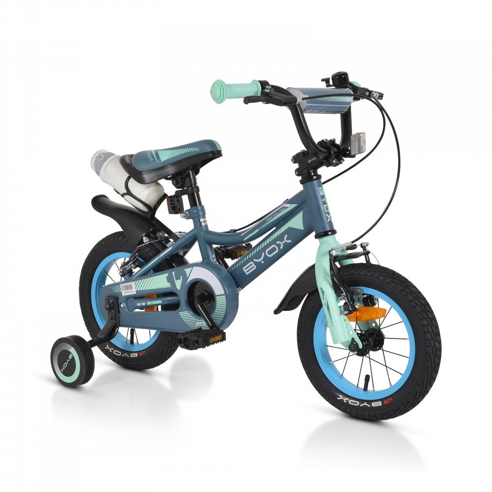 Byox Bicicleta pentru copii Prince 12 inch Grey varsta 3-4 ani frana de mana pe ambele roti scaun si ghidon reglabile pe inaltime roti ajutatoare detasabile