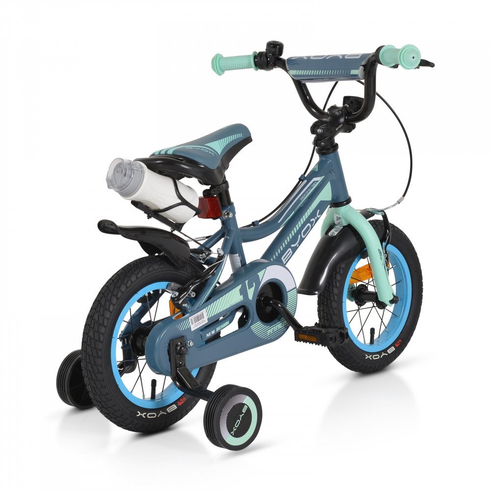 Byox Bicicleta pentru copii Prince 12 inch Grey varsta 3-4 ani frana de mana pe ambele roti scaun si ghidon reglabile pe inaltime roti ajutatoare detasabile