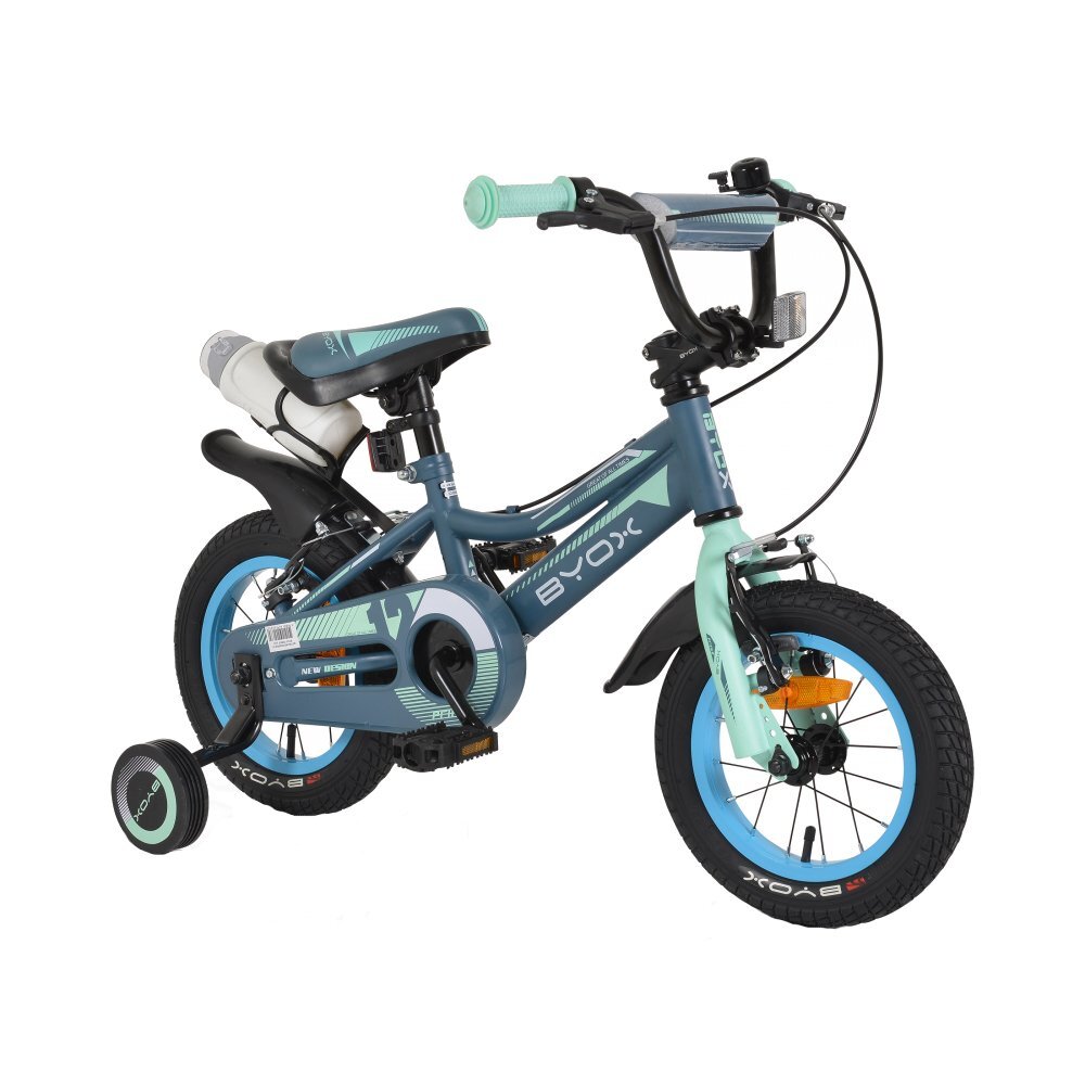 Byox Bicicleta pentru copii Prince 12 inch Grey varsta 3-4 ani frana de mana pe ambele roti scaun si ghidon reglabile pe inaltime roti ajutatoare detasabile