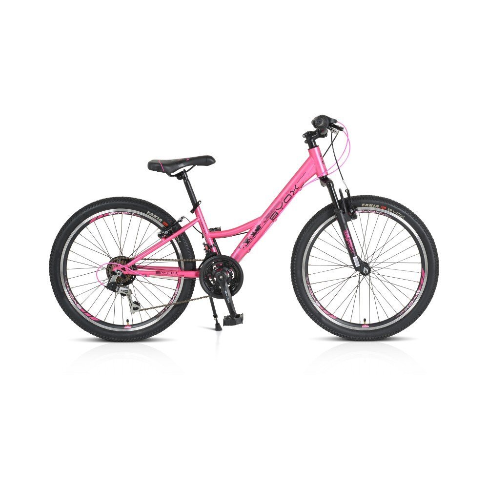 Byox Bicicleta pentru copii Princess pink 24 inch cu 21 viteze Shimano frana V-brake scaun si ghidon reglabile cric