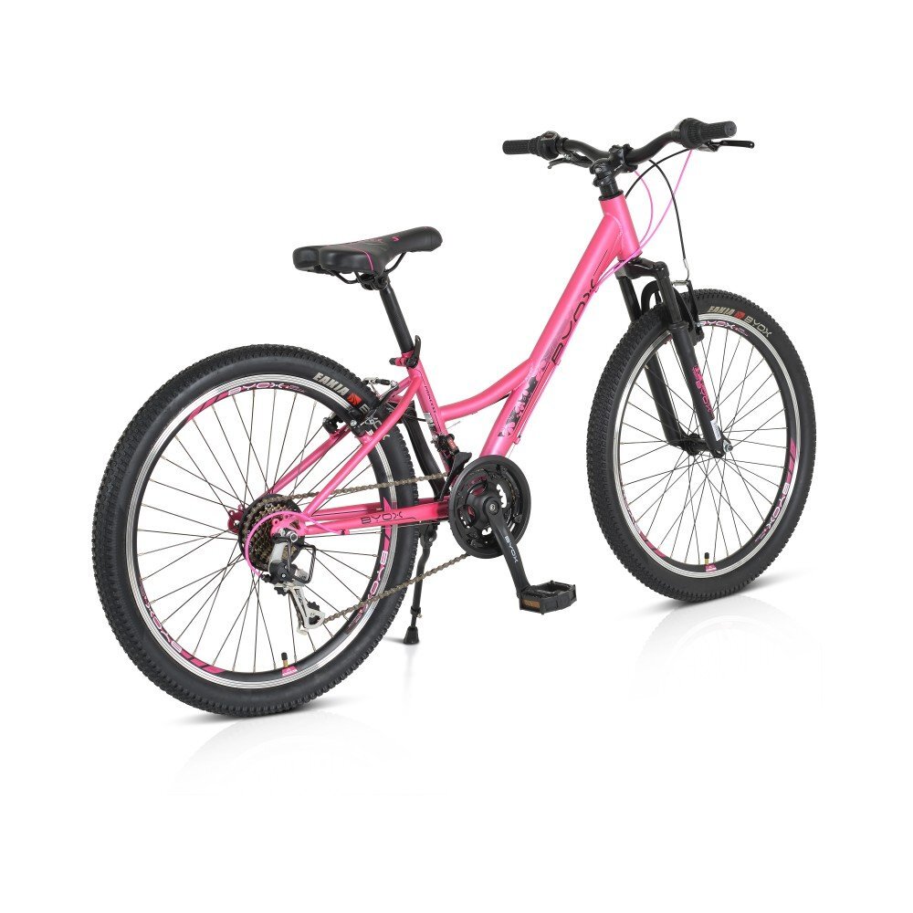 Byox Bicicleta pentru copii Princess pink 24 inch cu 21 viteze Shimano frana V-brake scaun si ghidon reglabile cric