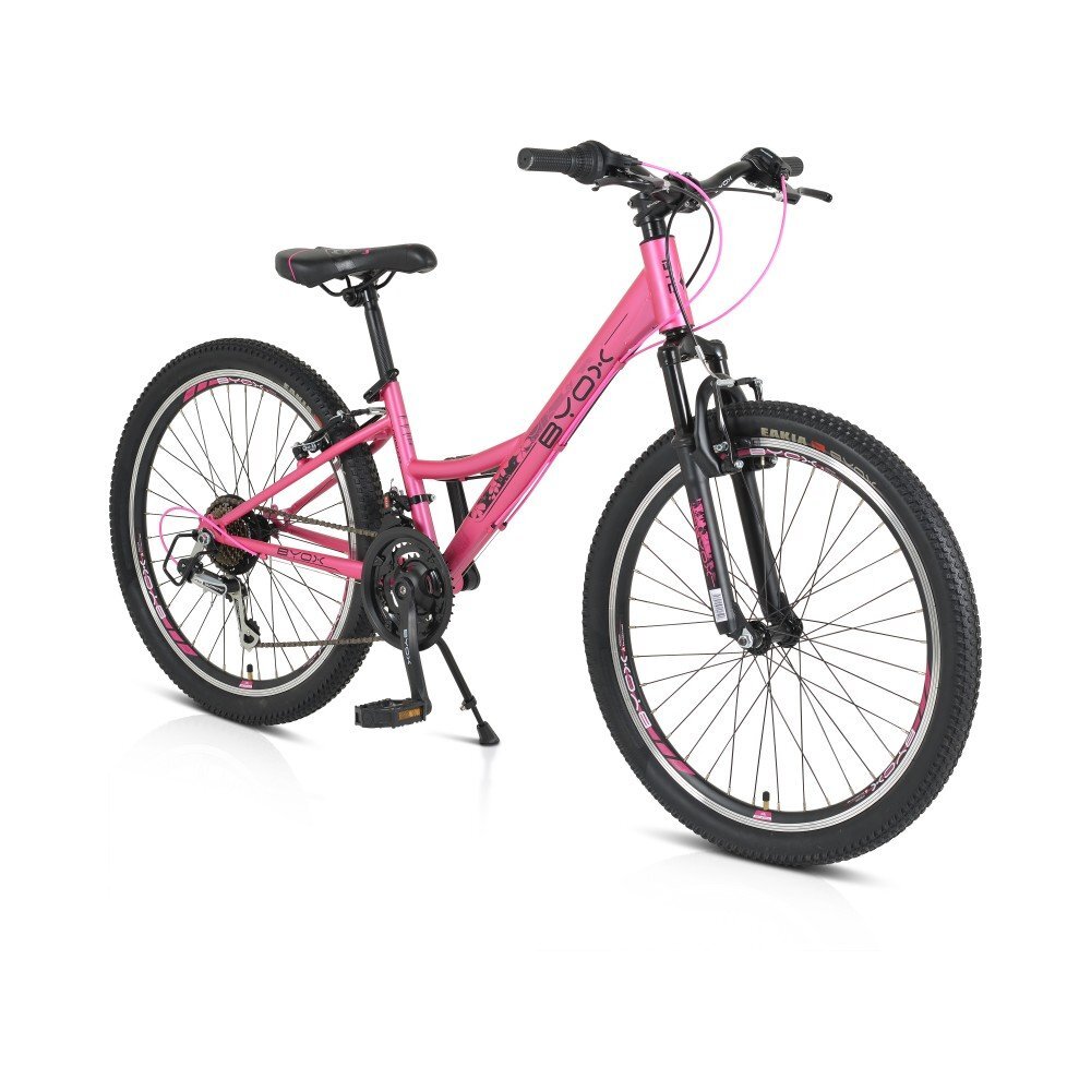 Byox Bicicleta pentru copii Princess pink 24 inch cu 21 viteze Shimano frana V-brake scaun si ghidon reglabile cric