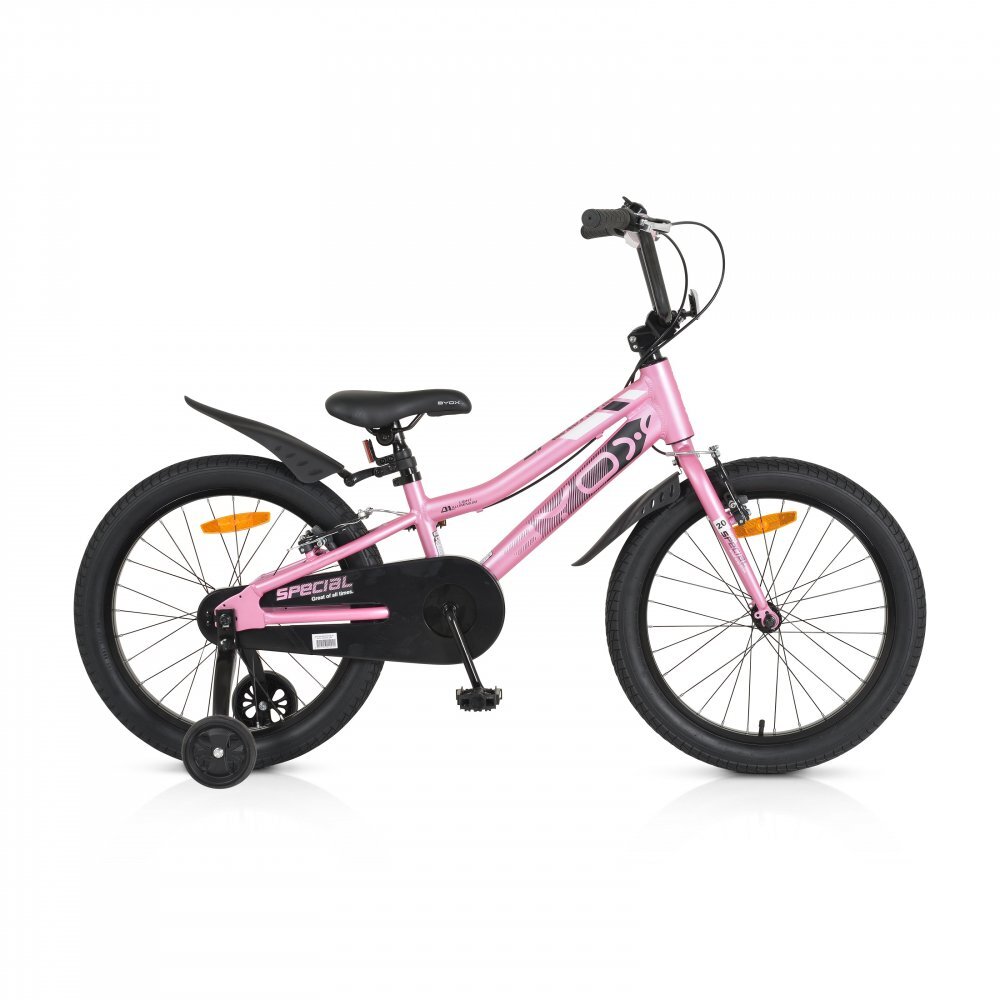 Byox Bicicleta pentru copii Special Pink 20 inch cu roti ajutatoare varsta 6-9 ani inaltimea 135-155 cm scaun si ghidon reglabile pe inaltime frana de mana pe ambele roti roti ajutatoare detasabile
