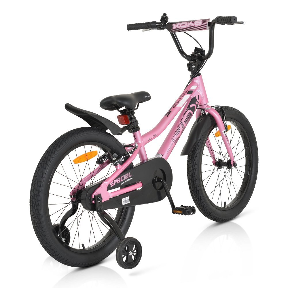 Byox Bicicleta pentru copii Special Pink 20 inch cu roti ajutatoare varsta 6-9 ani inaltimea 135-155 cm scaun si ghidon reglabile pe inaltime frana de mana pe ambele roti roti ajutatoare detasabile