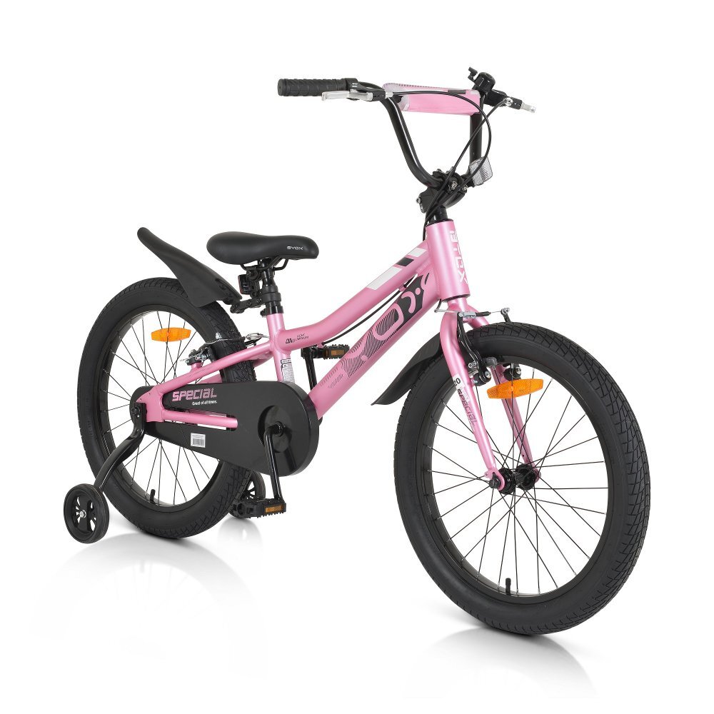 Byox Bicicleta pentru copii Special Pink 20 inch cu roti ajutatoare varsta 6-9 ani inaltimea 135-155 cm scaun si ghidon reglabile pe inaltime frana de mana pe ambele roti roti ajutatoare detasabile