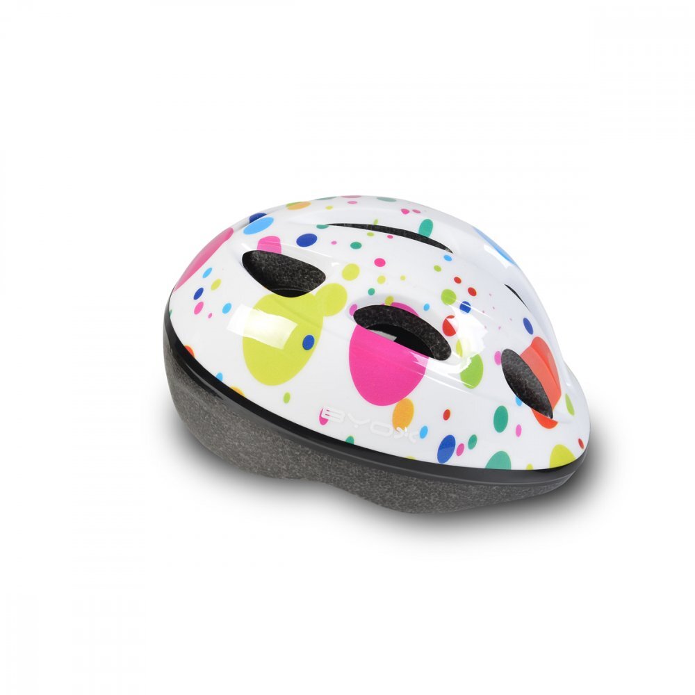 Byox Casca de protectie pentru copii Y03 Dots marime 48-54 cmcu 8 orificii de ventilatie Reglator de dimensiune Captuseala detasabila Lumini LED pentru vizibilitate nocturna