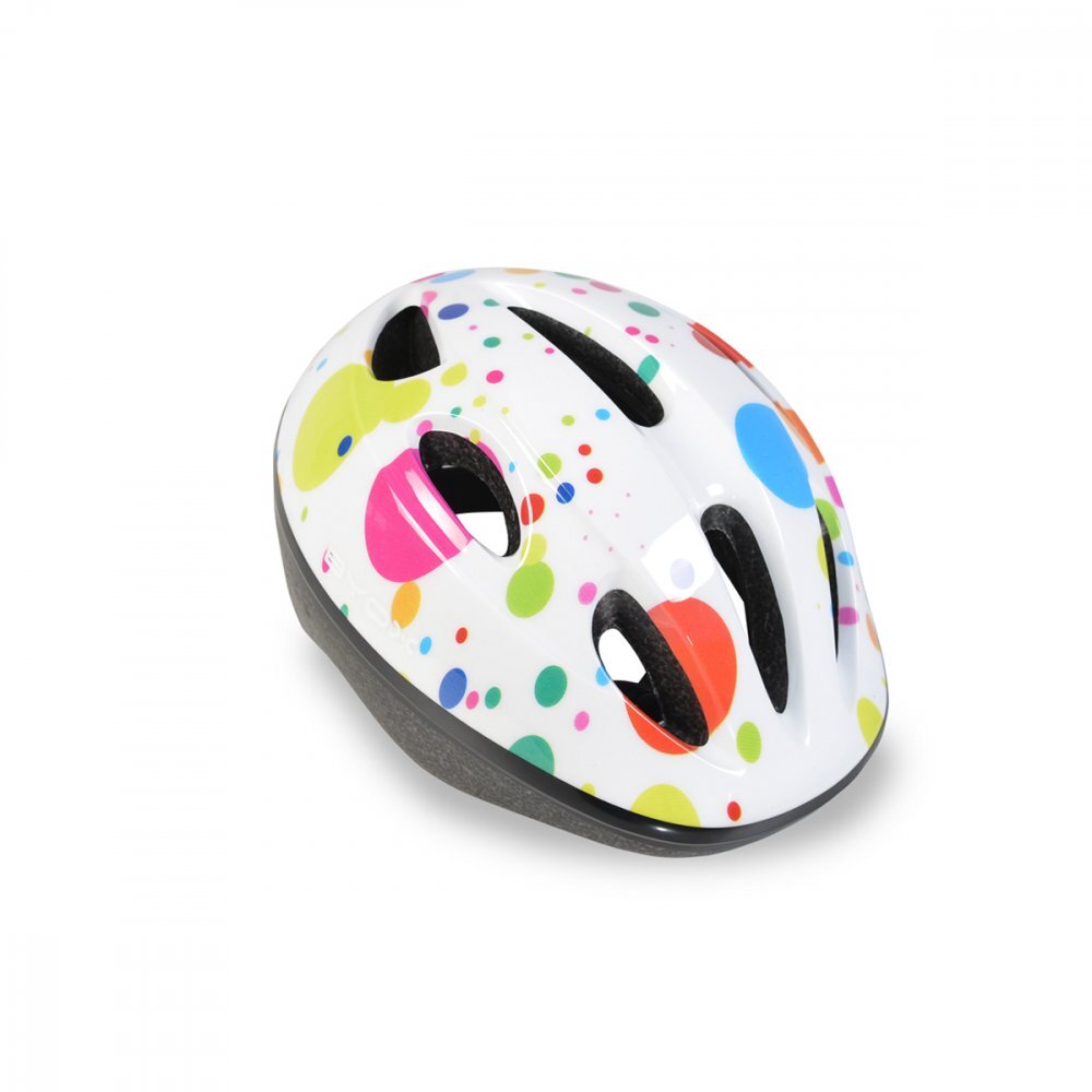 Byox Casca de protectie pentru copii Y03 Dots marime 48-54 cmcu 8 orificii de ventilatie Reglator de dimensiune Captuseala detasabila Lumini LED pentru vizibilitate nocturna