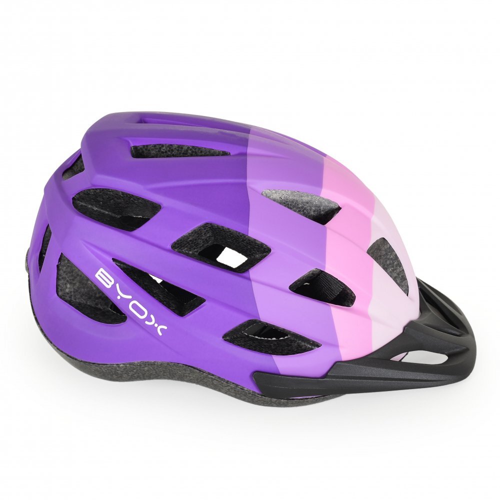 Byox Casca de protectie pentru copii Y48 Purple Marime 54-58 cmcu lumina LED Tehnologie In-Mold 17 orificii de ventilatie Reglator de dimensiune Vizor si Captuseala detasabila Lumini LED pentru vizibilitate nocturna
