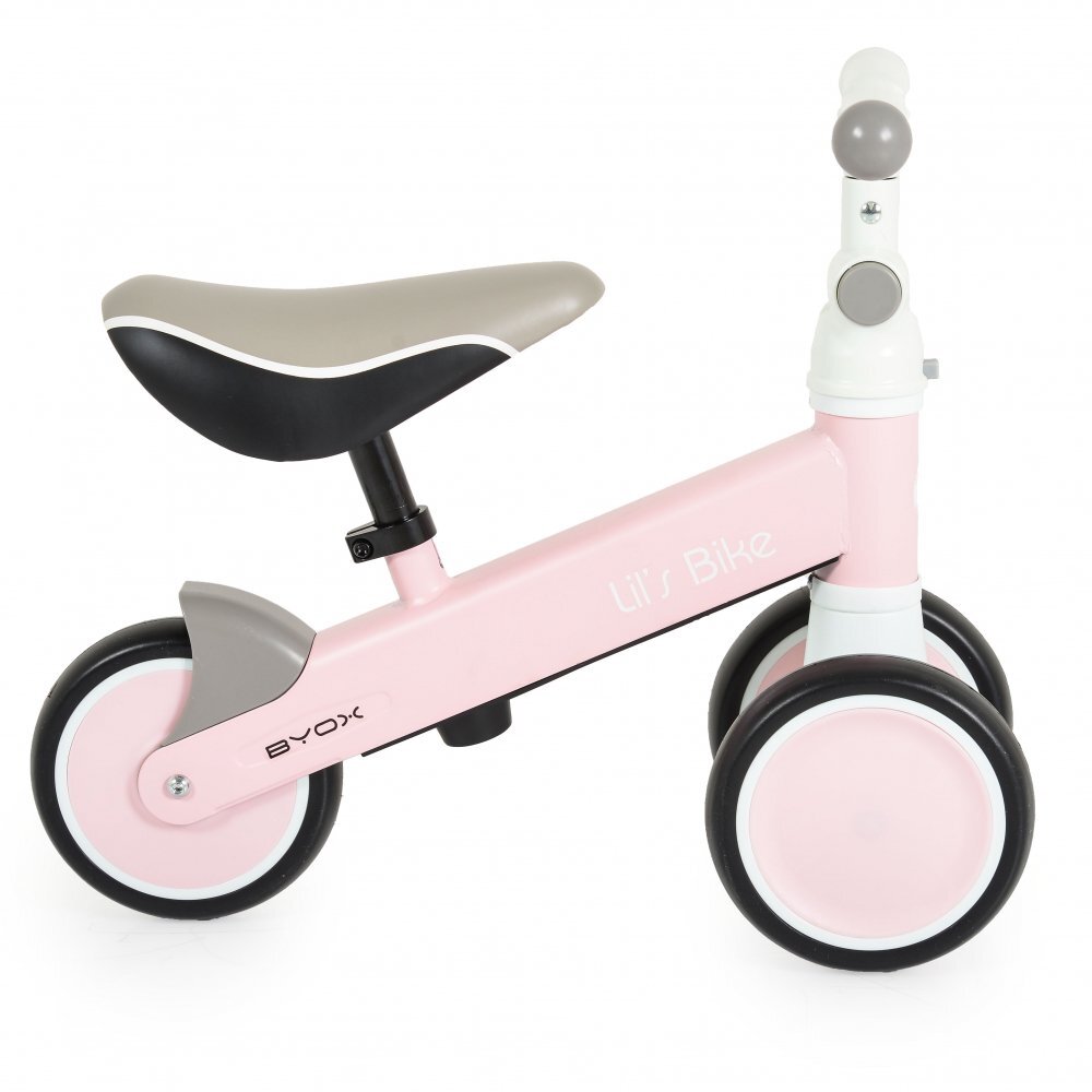 Byox Mini tricicleta de echilibru fara pedale Lils bike Pink sezut moale si reglabil pe inaltime interval de viraj limitat roti late din spuma EVA potrivita copiilor de la 1 an