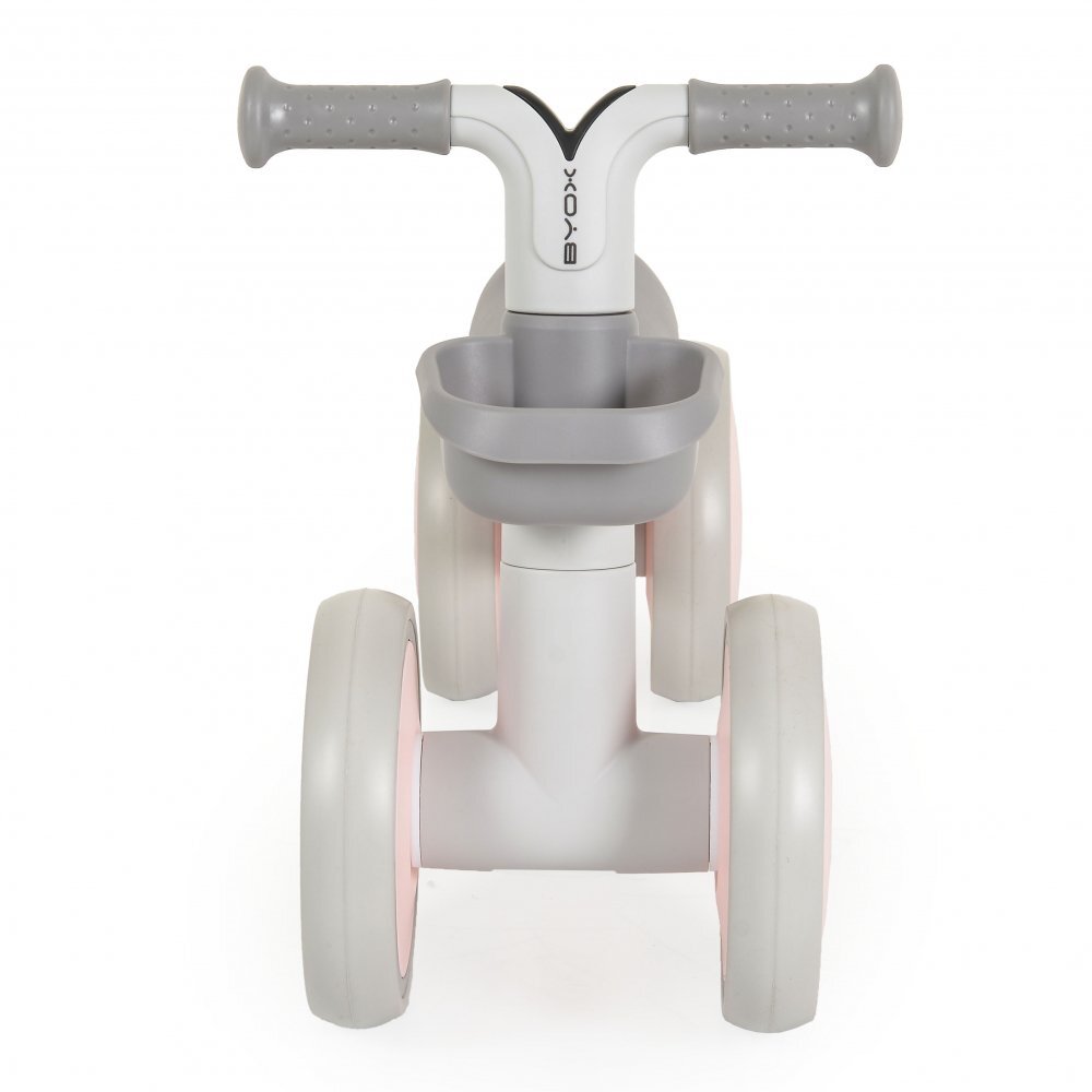 Byox Mini vehicul Ride-On de echilibru Mini Rider Roz cu scaun moale ergonomic ce poate fi reglat in doua pozitii cos frontal raza de viraj limitata roti din cauciuc Eva de la 12 luni pana la greutatea maxima de 20 kg