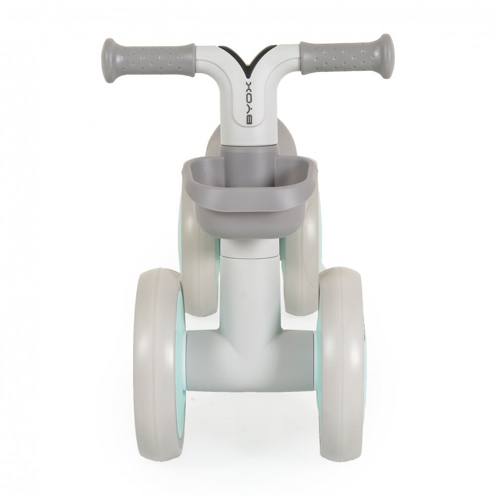 Byox Mini vehicul Ride-On de echilibru Mini Rider Verde cu scaun moale ergonomic ce poate fi reglat in doua pozitii cos frontal raza de viraj limitata roti din cauciuc Eva de la 12 luni pana la greutatea maxima de 20 kg