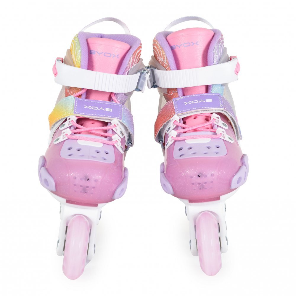 Byox Role reglabile marime 29-33 pentru copiiinterior respirabil cu spuma de amortizarecatarame reglabile cu inchidere Velcro si catarama dubla Dizzy Pink