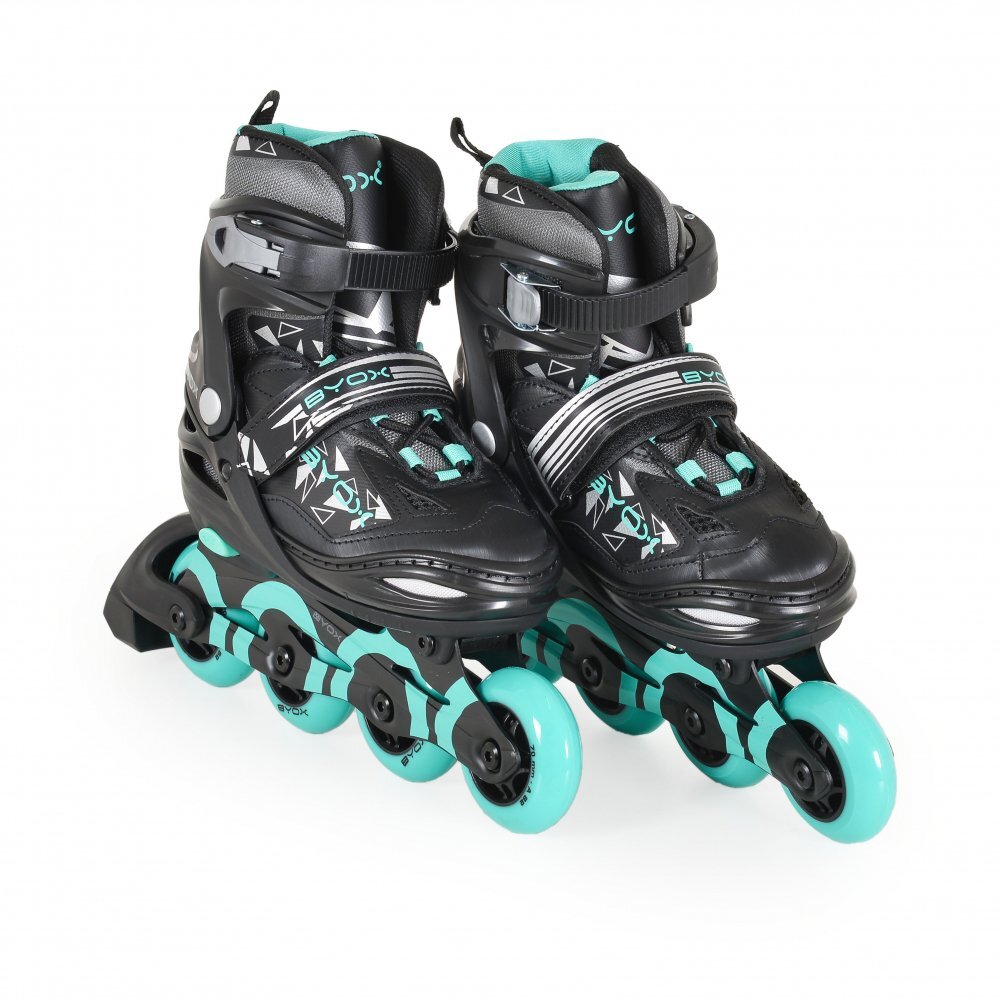 Byox Role reglabile marime 34-37 pentru copii cu roti din PUbaza din aluminiuinchidere cu sireturicurea Velcro si catarama dubla Dazzle Teal