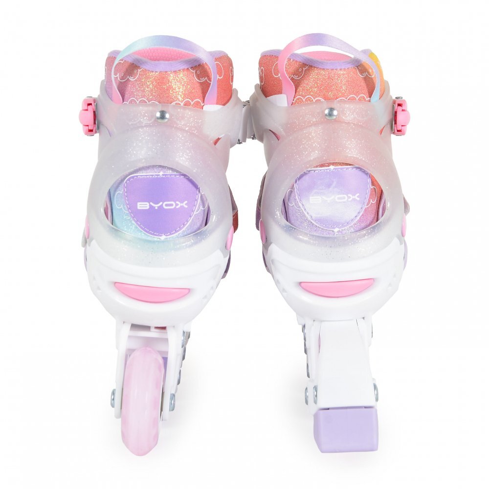 Byox Role reglabile marime 34-38 pentru copiiinterior respirabil cu spuma de amortizarecatarame reglabile cu inchidere Velcro si catarama dubla Dizzy Pink
