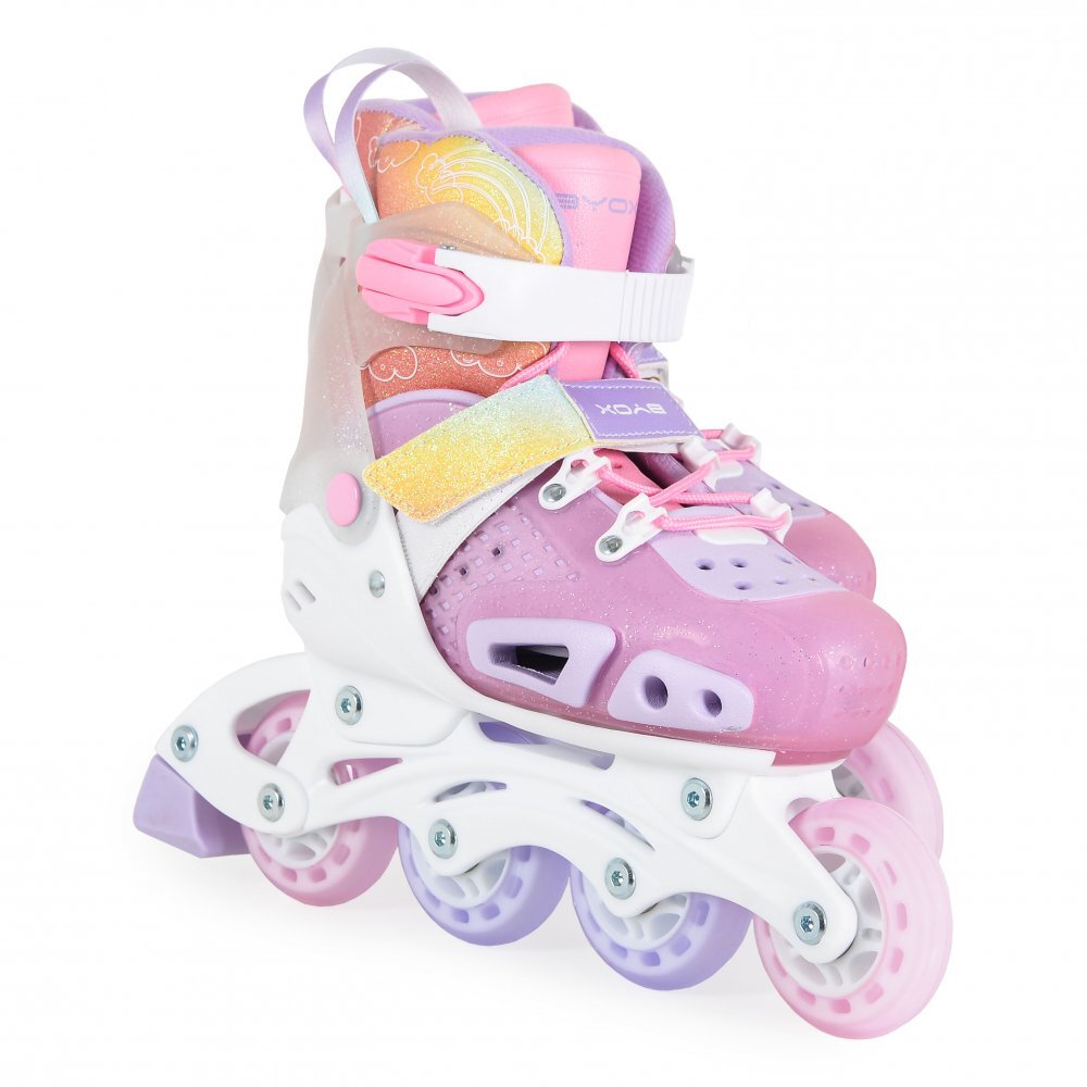 Byox Role reglabile marime 34-38 pentru copiiinterior respirabil cu spuma de amortizarecatarame reglabile cu inchidere Velcro si catarama dubla Dizzy Pink