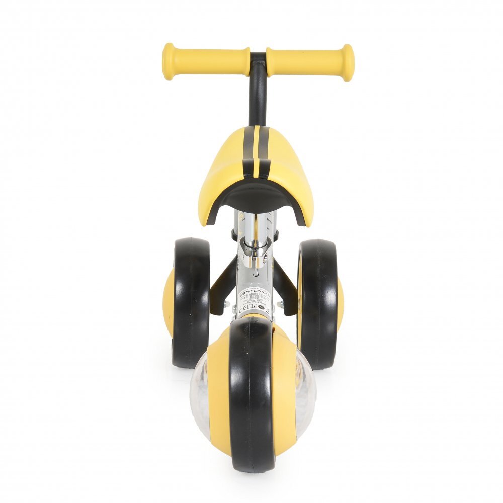 Byox Tricicleta copii fara pedale Mini Wee Yellow scaun moale reglabil pe inaltime roti cu lumini raza de rotatie limitata roti late din spuma Eva de la 12 luni pana la 20 kg