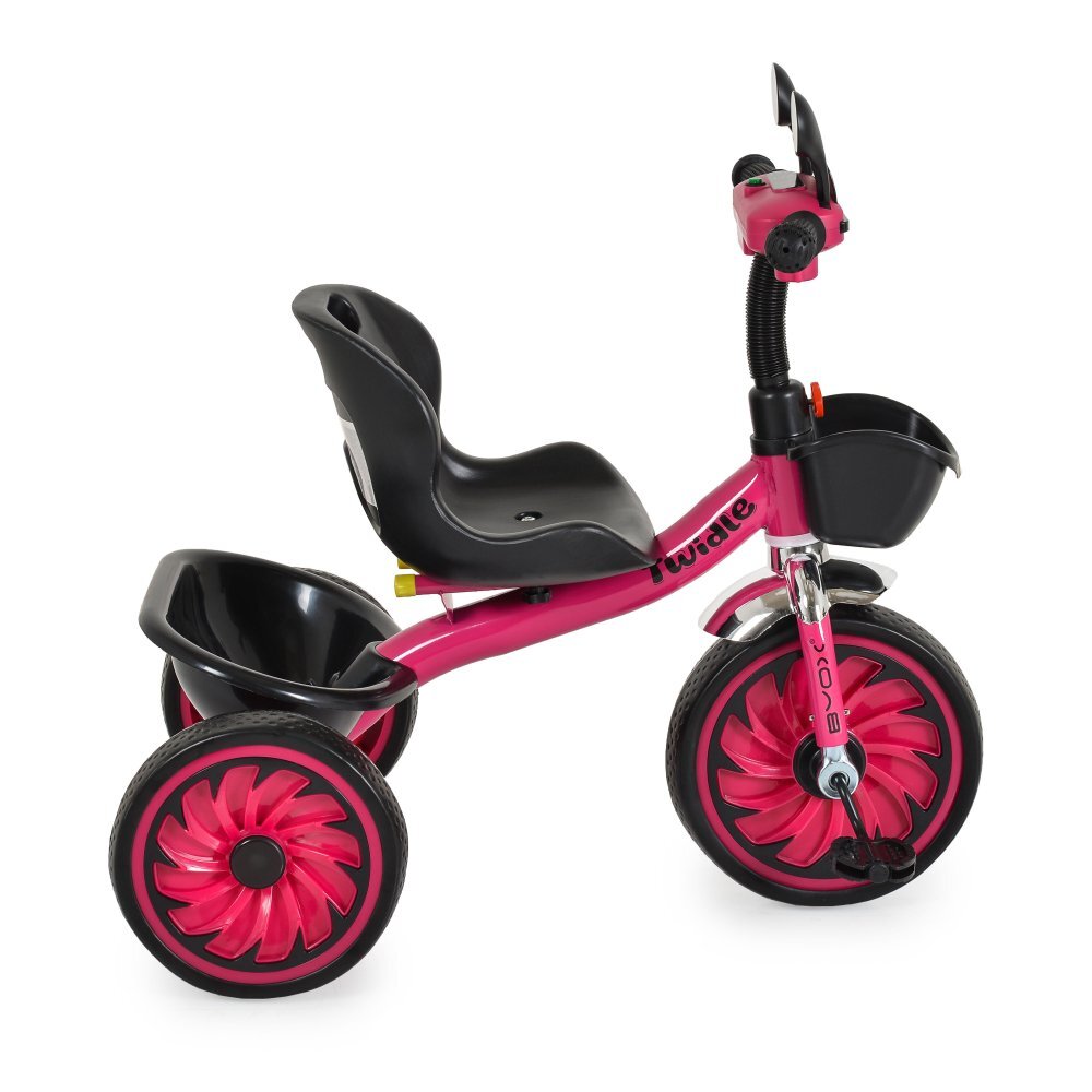 Byox Tricicleta cu pedale pentru copii Twidle Pink cu roti evasezut ergonomic reglabil cu spatarefecte de lumina si muzicaoglinzimanere ergonomicecos fata si spate pentru accesoriigreutate maxima 25kg