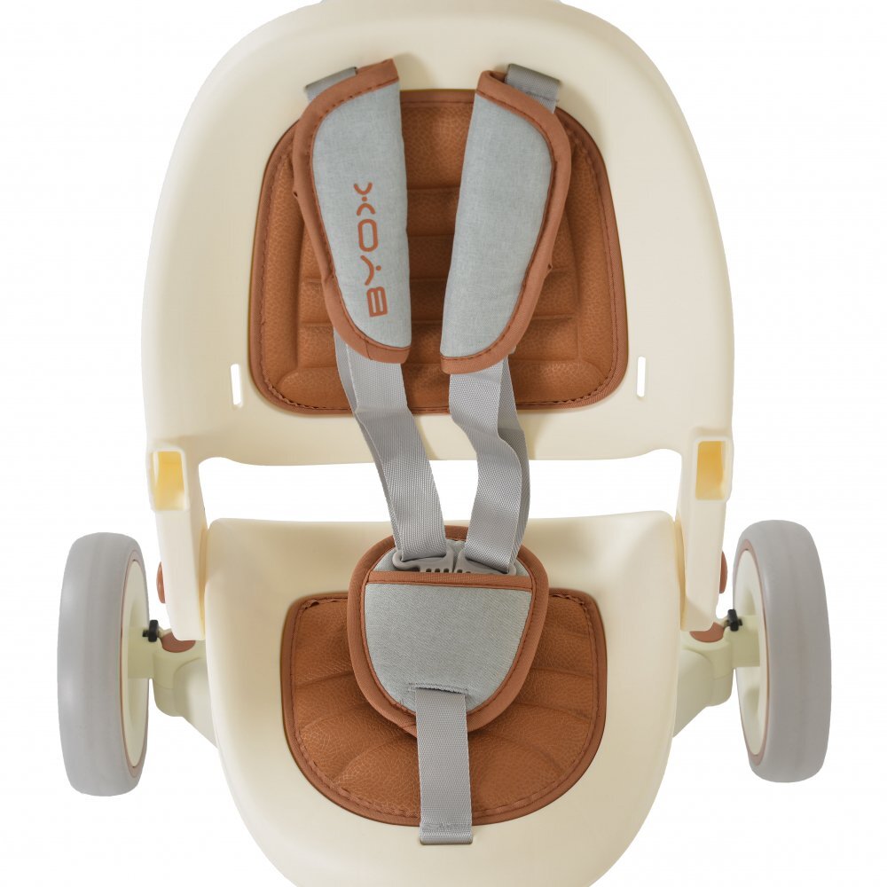 Byox Tricicleta pentru copii 3 in 1 Compacto Beige ultrapliabilacu suport de picioare control al directiei scaun reversibil rotire 360 grade spatar reglabil copertina XXLpernuta moale pe scaun si spatar