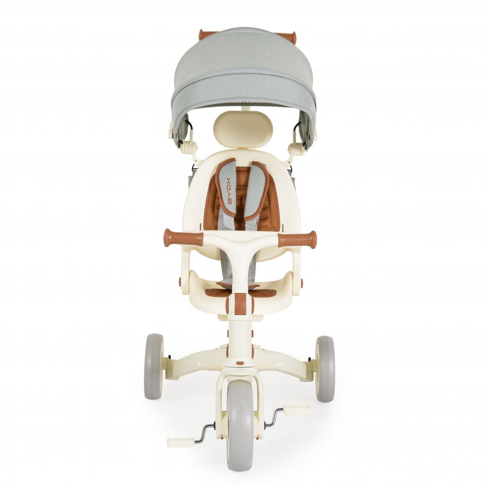 Byox Tricicleta pentru copii 3 in 1 Compacto Beige ultrapliabilacu suport de picioare control al directiei scaun reversibil rotire 360 grade spatar reglabil copertina XXLpernuta moale pe scaun si spatar