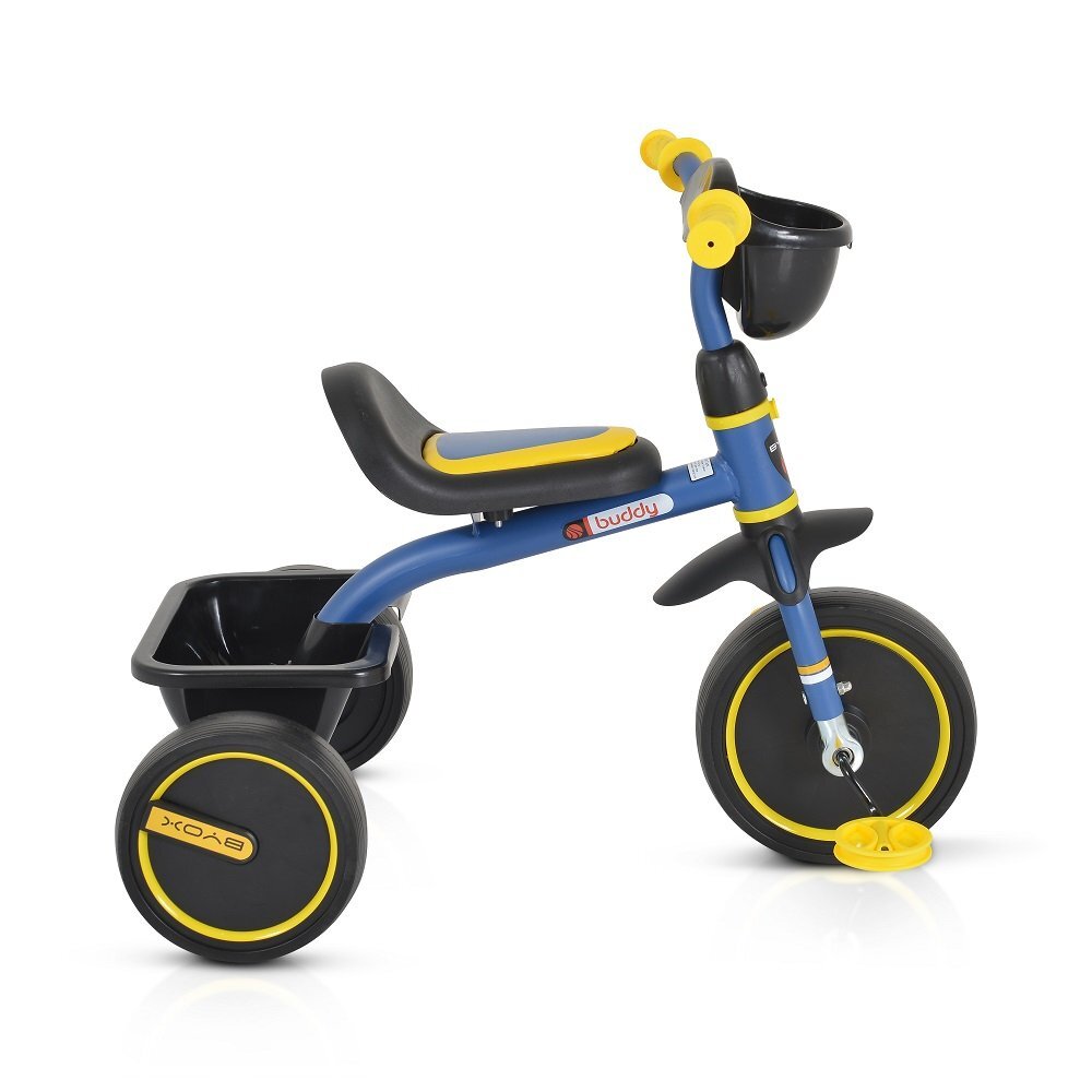 Byox Tricicleta pentru copii Buddy Blue cu cosulete de depozitare roti din cauciuc Eva scaun ergonomic de la 3 ani pana la 25 kg