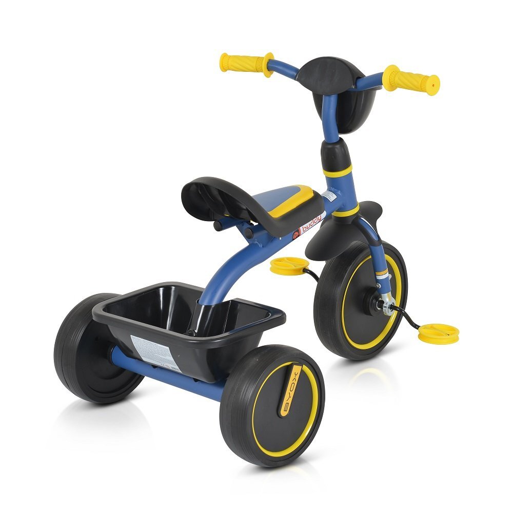 Byox Tricicleta pentru copii Buddy Blue cu cosulete de depozitare roti din cauciuc Eva scaun ergonomic de la 3 ani pana la 25 kg