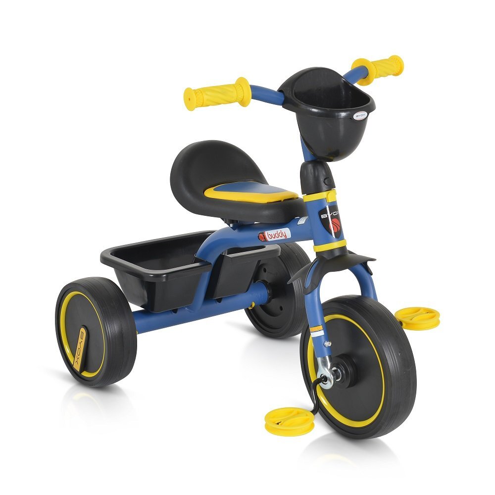 Byox Tricicleta pentru copii Buddy Blue cu cosulete de depozitare roti din cauciuc Eva scaun ergonomic de la 3 ani pana la 25 kg