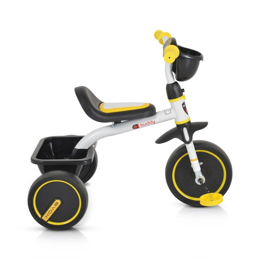 Byox Tricicleta pentru copii Buddy White cu cosulete de depozitare roti din cauciuc Eva scaun ergonomic de la 3 ani pana la 25 kg