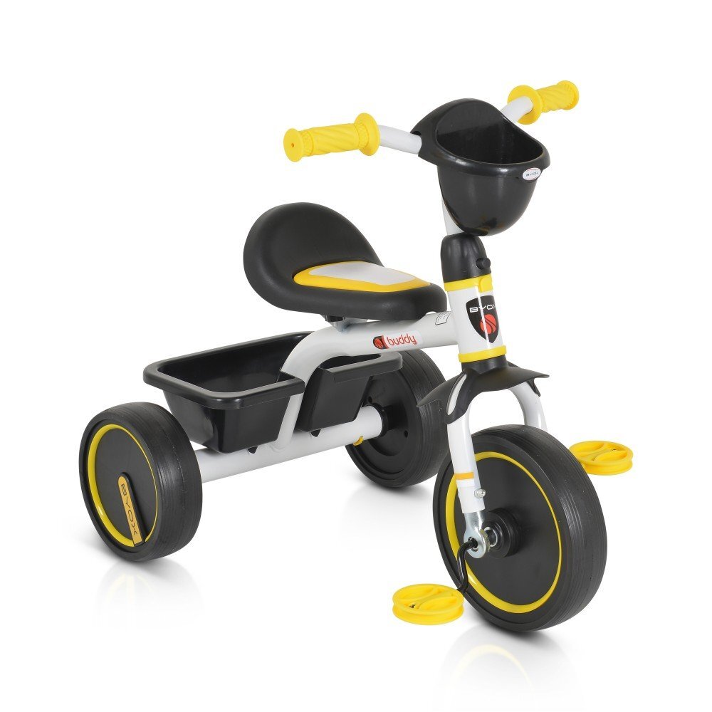 Byox Tricicleta pentru copii Buddy White cu cosulete de depozitare roti din cauciuc Eva scaun ergonomic de la 3 ani pana la 25 kg