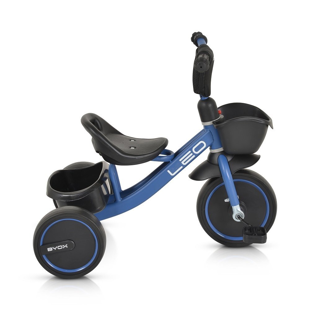 Byox Tricicleta pentru copii cu cosulete de depozitare Leo Blue roti din cauciuc Eva cosulet pentru jucarii de la 3 ani pana la 25 kg