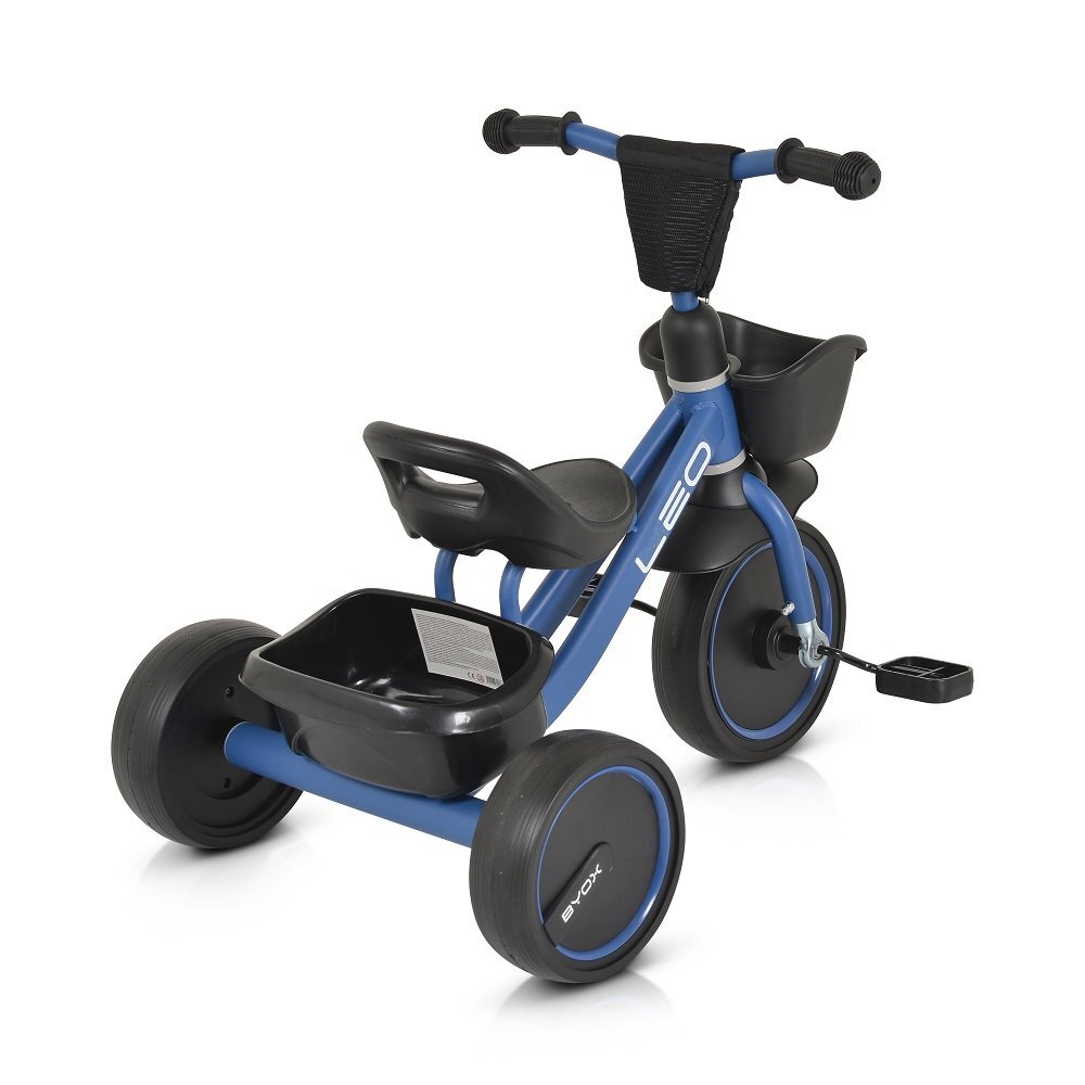 Byox Tricicleta pentru copii cu cosulete de depozitare Leo Blue roti din cauciuc Eva cosulet pentru jucarii de la 3 ani pana la 25 kg