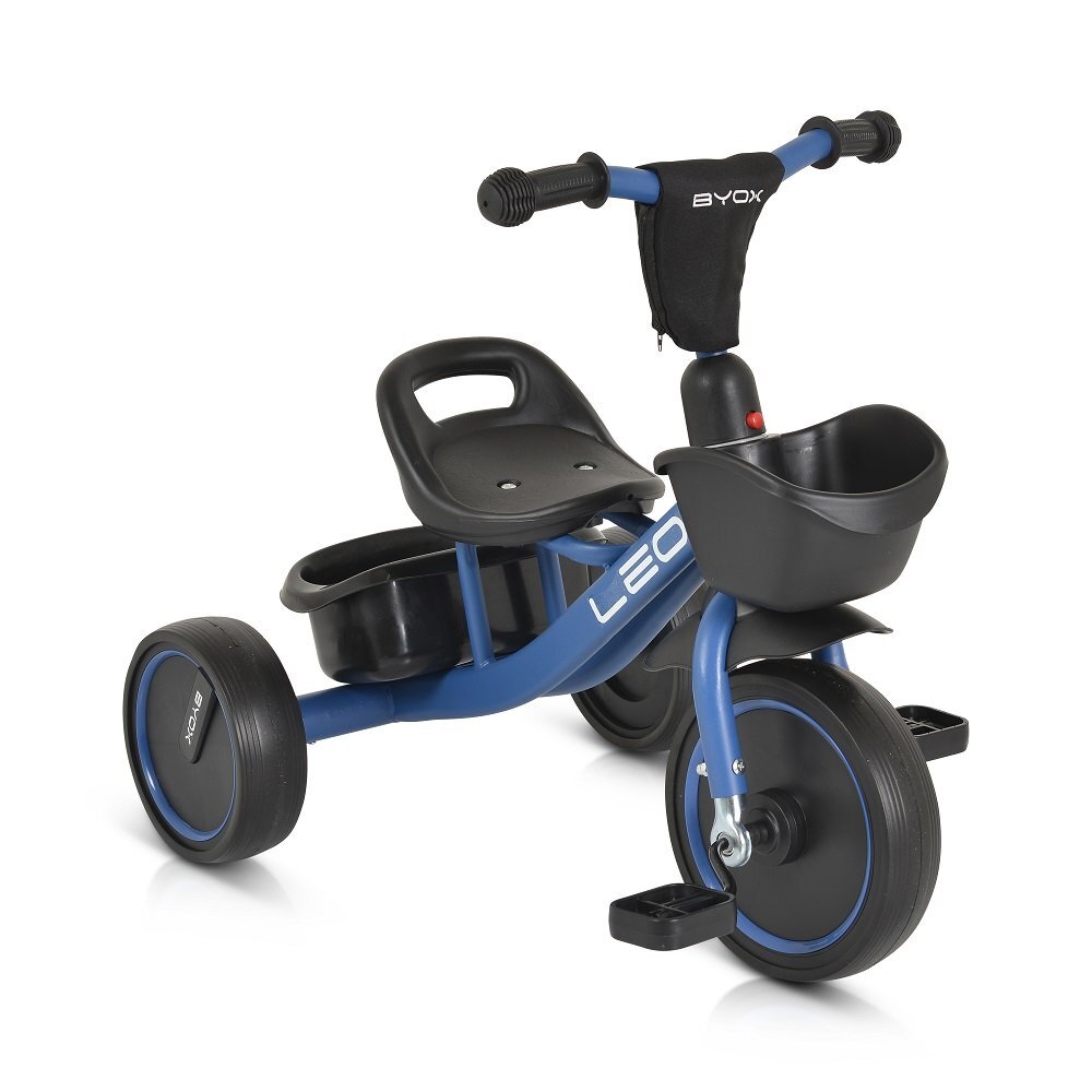 Byox Tricicleta pentru copii cu cosulete de depozitare Leo Blue roti din cauciuc Eva cosulet pentru jucarii de la 3 ani pana la 25 kg