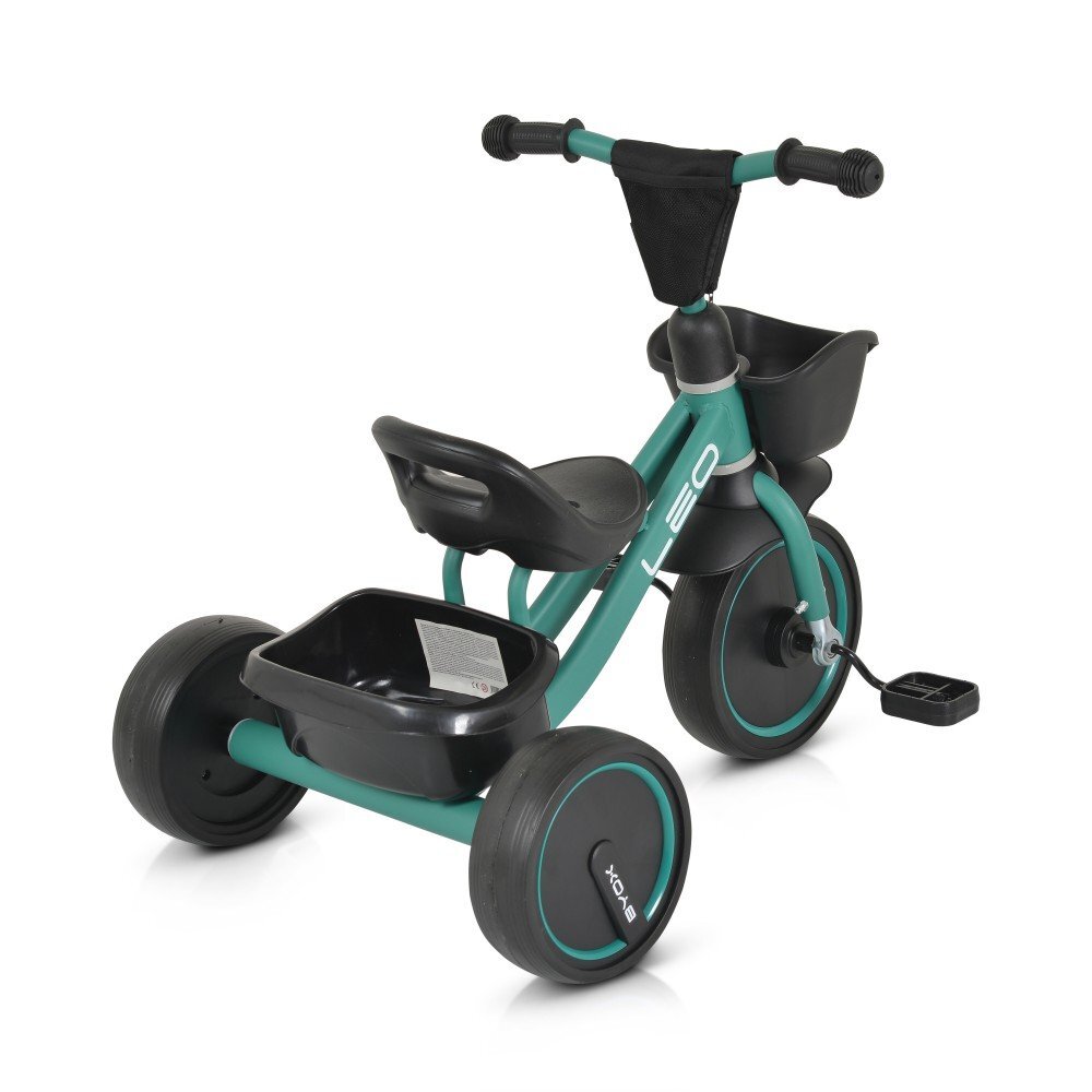 Byox Tricicleta pentru copii cu cosulete de depozitare Leo Green roti din cauciuc Eva cosulet pentru jucarii de la 3 ani pana la 25 kg