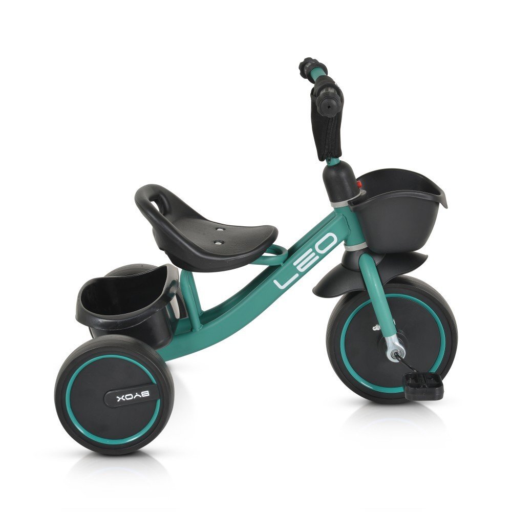 Byox Tricicleta pentru copii cu cosulete de depozitare Leo Green roti din cauciuc Eva cosulet pentru jucarii de la 3 ani pana la 25 kg