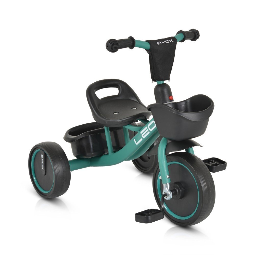 Byox Tricicleta pentru copii cu cosulete de depozitare Leo Green roti din cauciuc Eva cosulet pentru jucarii de la 3 ani pana la 25 kg
