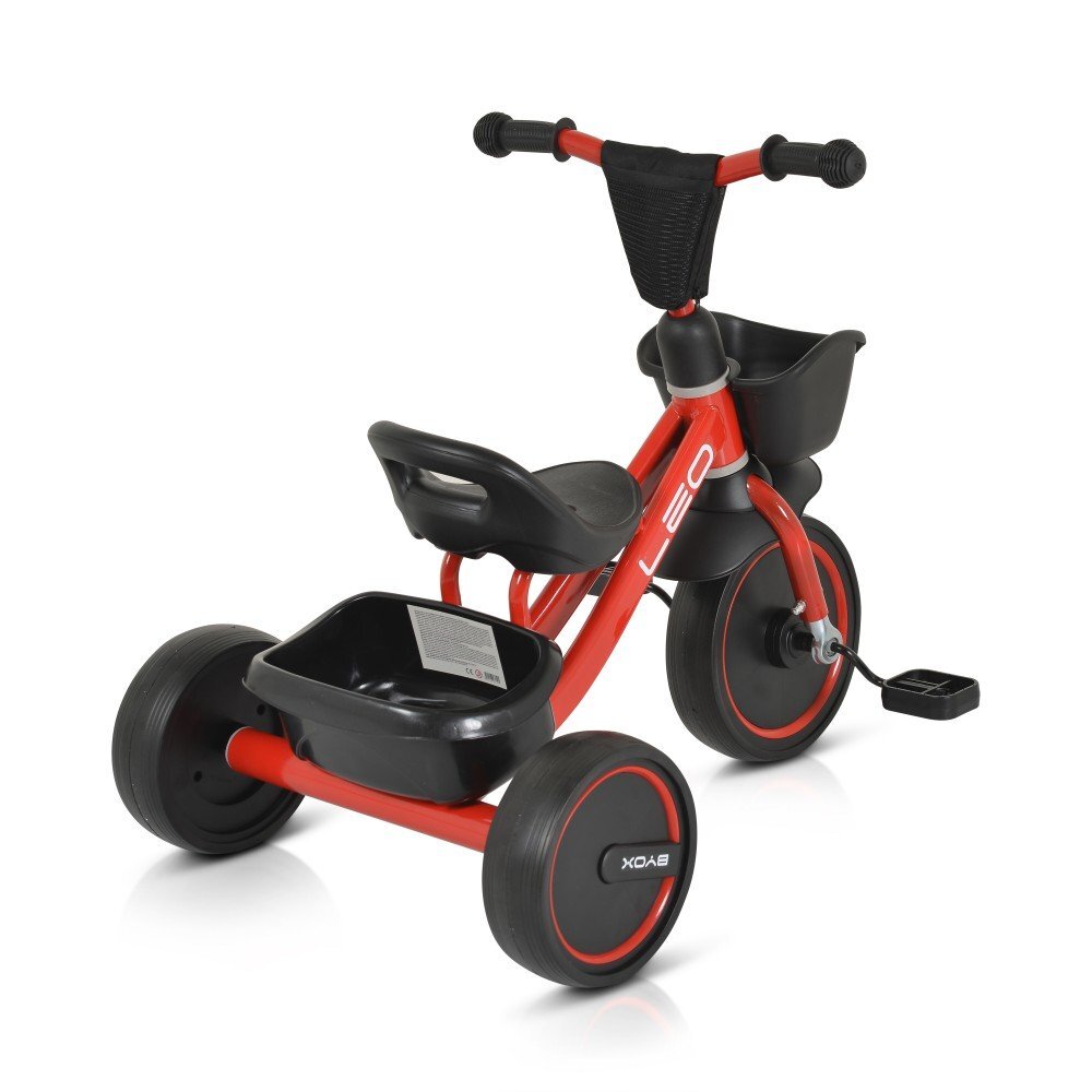 Byox Tricicleta pentru copii cu cosulete de depozitare Leo Red roti din cauciuc Eva cosulet pentru jucarii de la 3 ani pana la 25 kg
