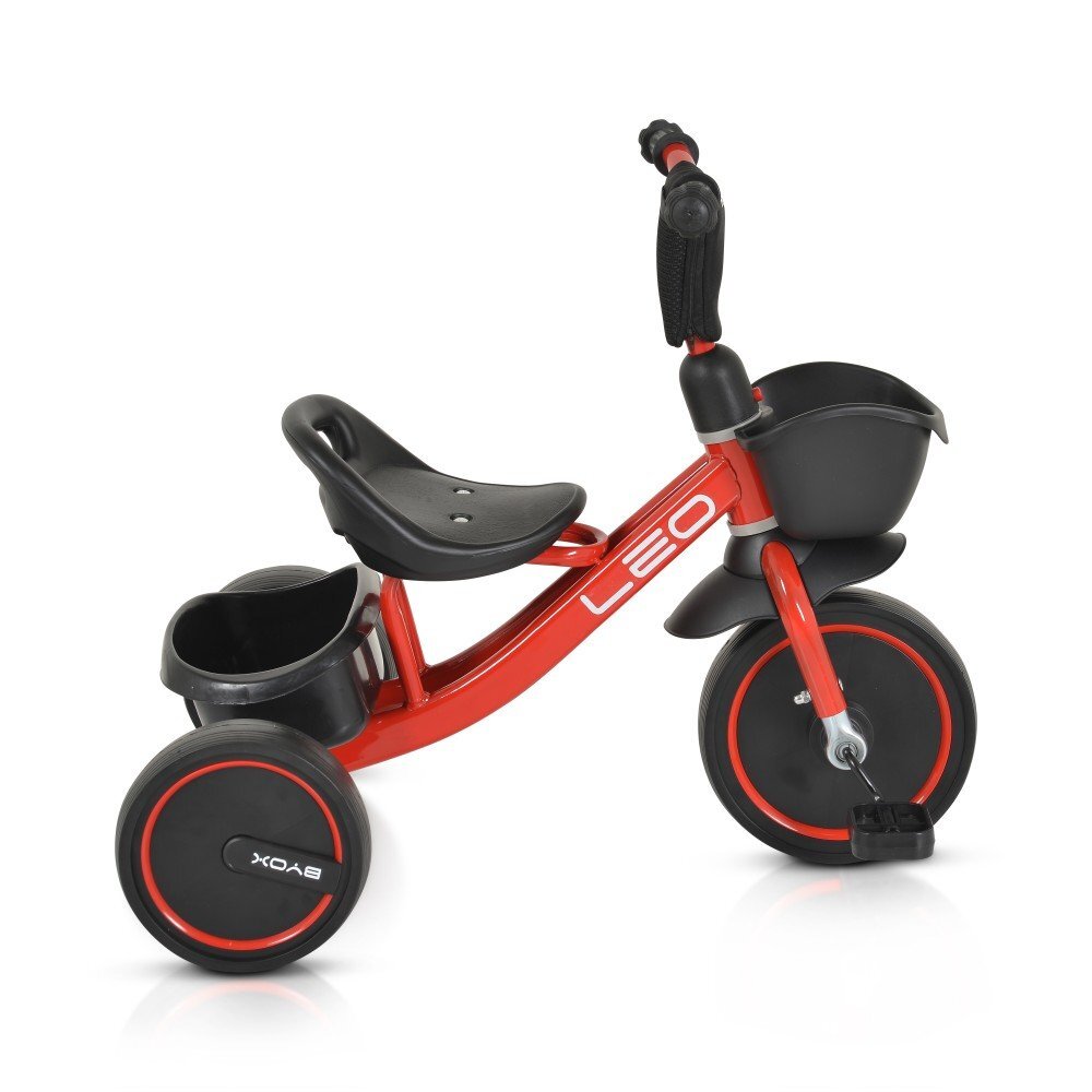 Byox Tricicleta pentru copii cu cosulete de depozitare Leo Red roti din cauciuc Eva cosulet pentru jucarii de la 3 ani pana la 25 kg