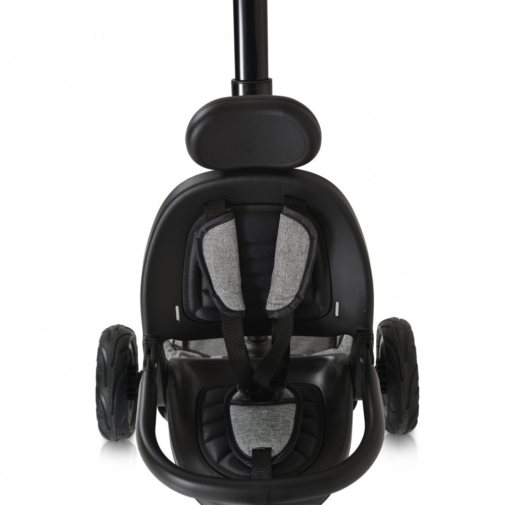 Byox Tricicleta pentru copii Explore Grey pliabila cu sezut rotativ spatar reglabil suport pentru picioare pneuri din cauciuc maner cu control al directiei cosulet pentru accesorii